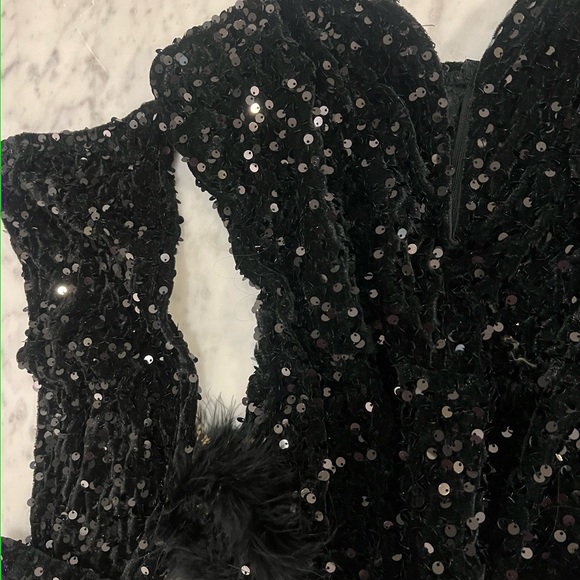 Black sparkly sequin Halloween costume bodysuit - Picture 3 of 11